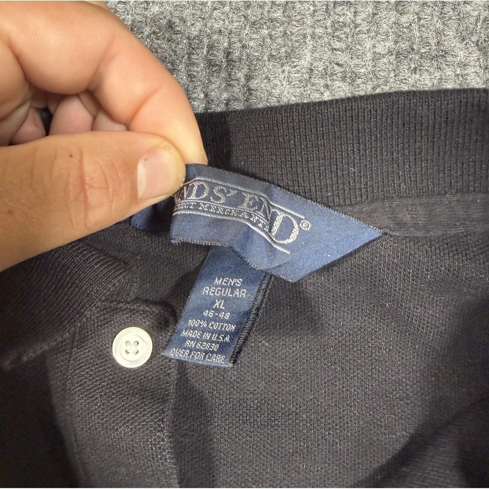 Lands End Mens XL Long Sleeve Polo Shirts Black Cotton Made in USA Vintage - Picture 4 of 6